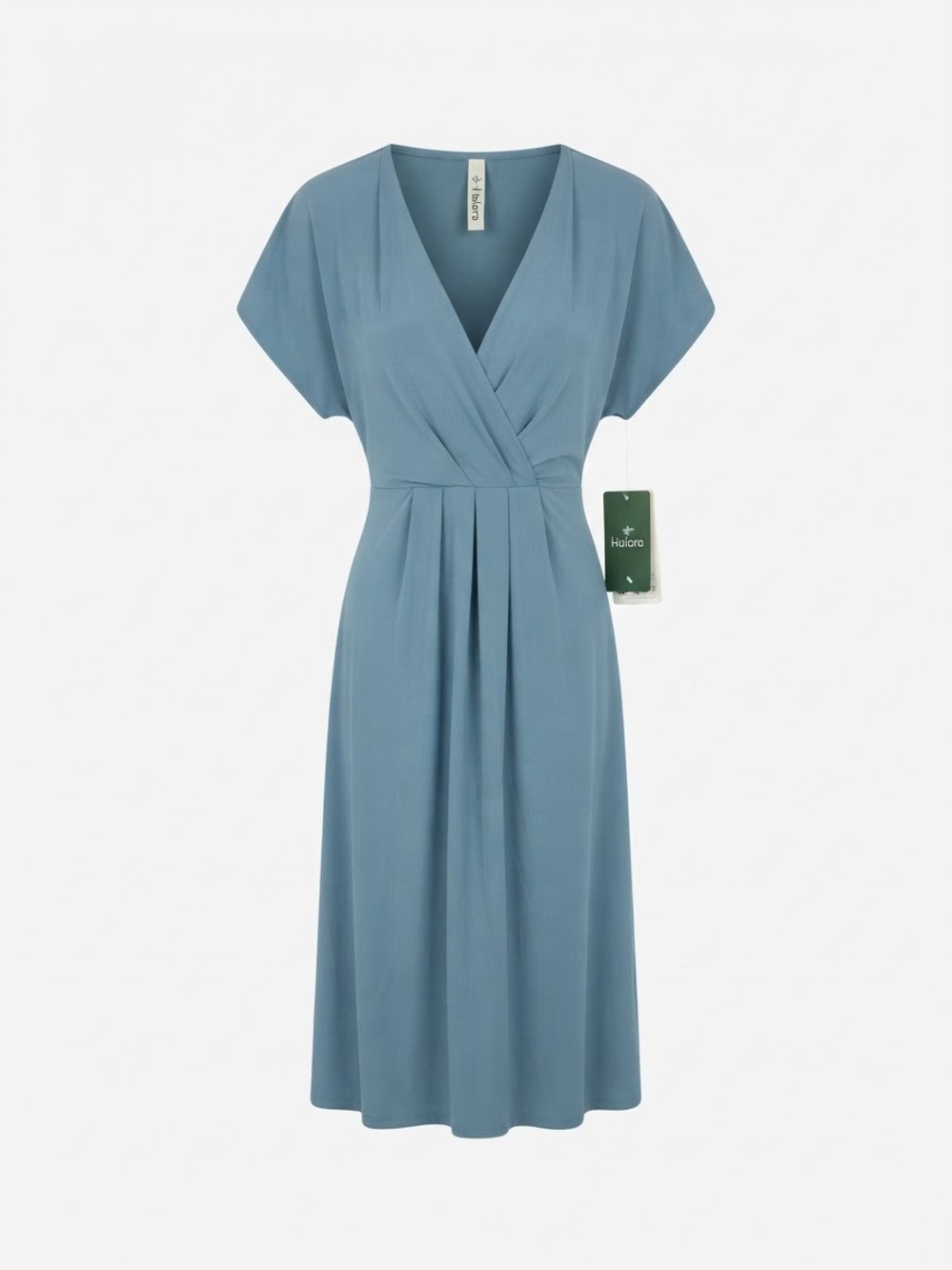 HALARA Dusty Blue Wrap-Style Midi Dress